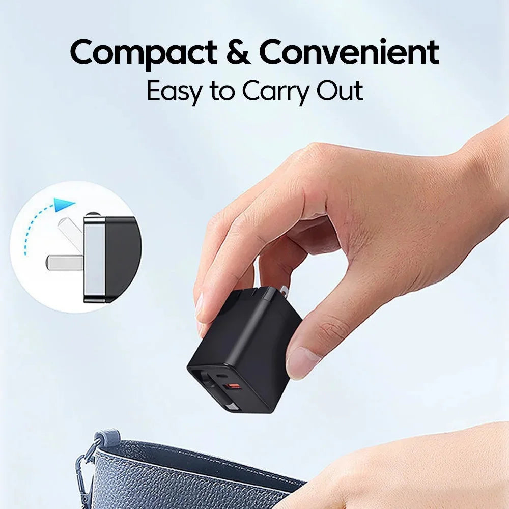 80W GaN Fast Charger USB-C Wall Plug with Retractable Cable GaN Wall Charger QXL
