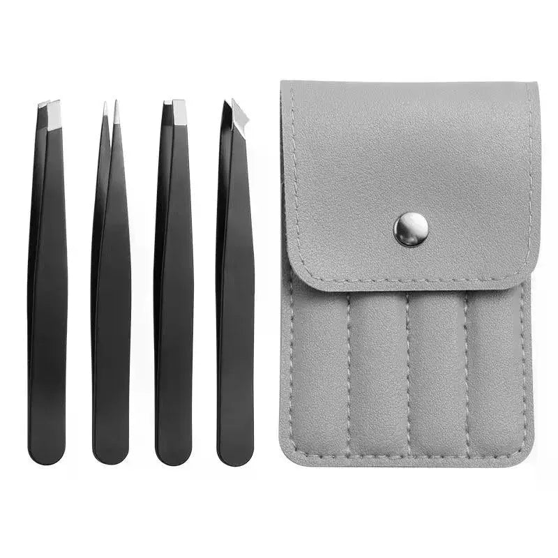 4-Piece Stainless Steel Eyebrow Tweezer Set – Slant & Flat Tip Eyebrow Tweezer Set QXL