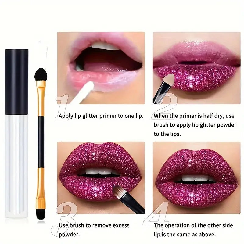 VERONNI 4-Color Glitter Lip Kit with Base & Brush Glitter Lip Kit QXL
