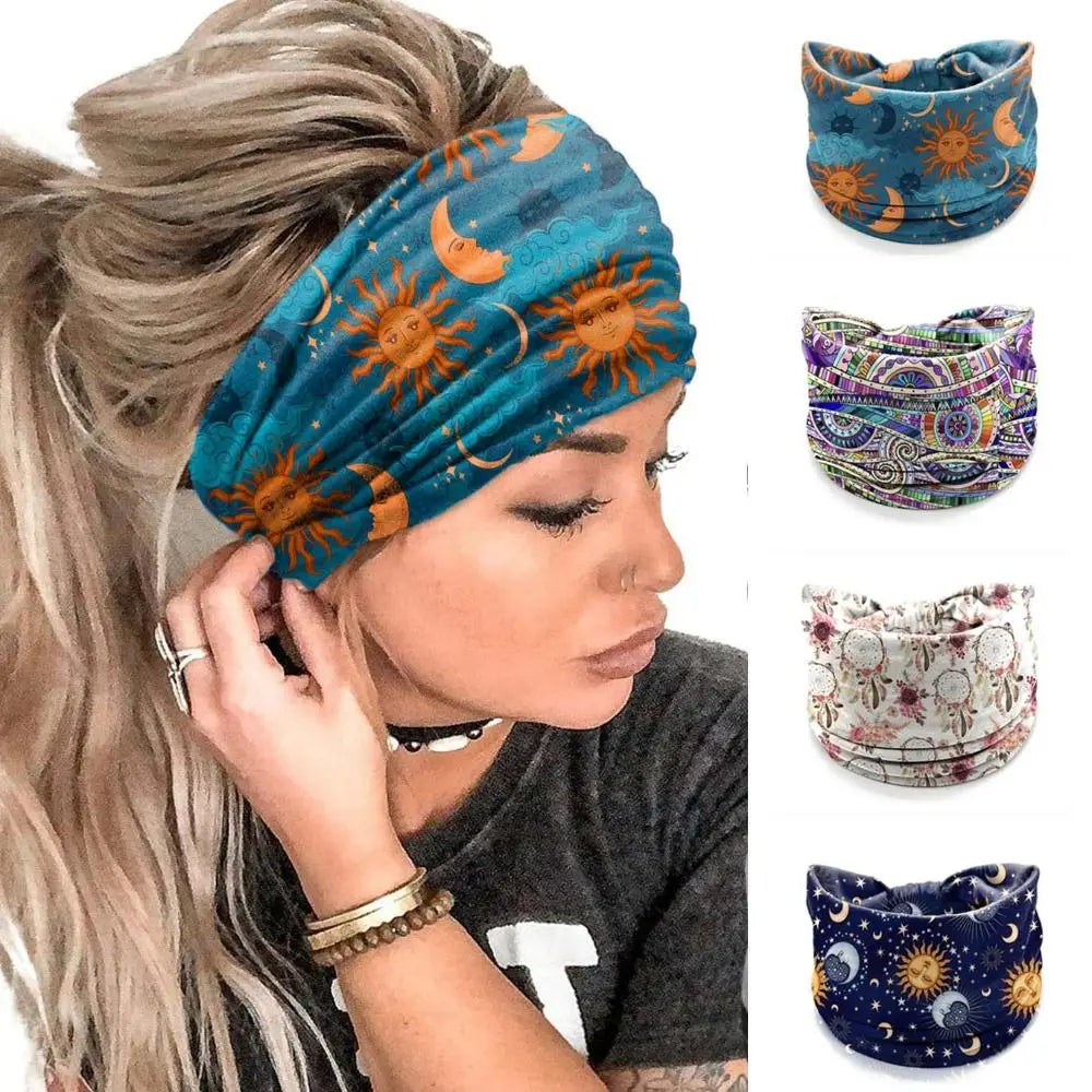 Elastic Wide Knot Headband | Boho Floral Star Print Women Knotted Headband QXL