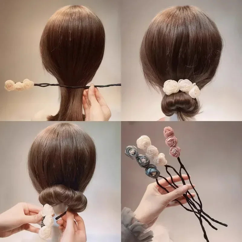 Chiffon Flower Bun Maker & Hair Braider Clip | Korean Style Hair Bun Maker Clip QXL