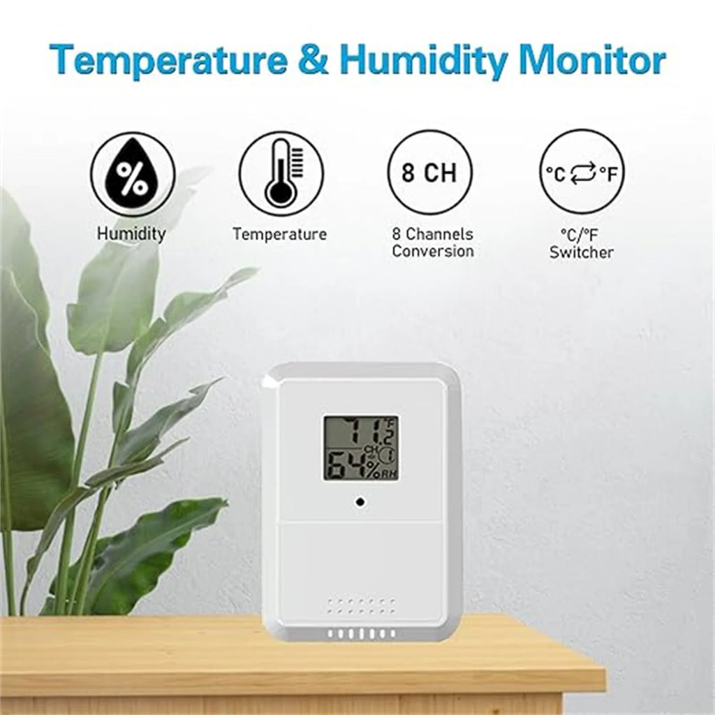 Wireless Thermometer Hygrometer 330ft | 8-Channel LCD Sensor Wireless Thermometer Hygrometer QXL