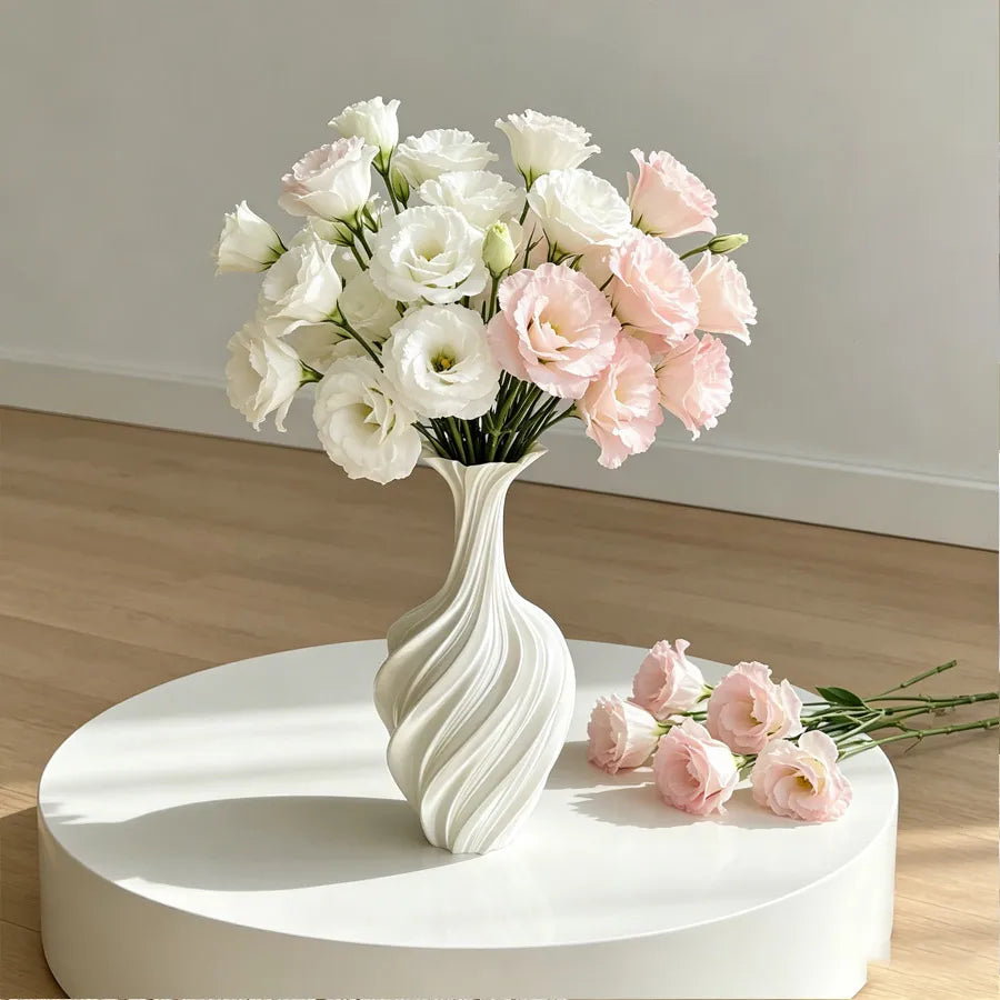 3D Printed Twisted Vase | 9.8" White Silk-Finish Home Décor Decorative Vase QXL