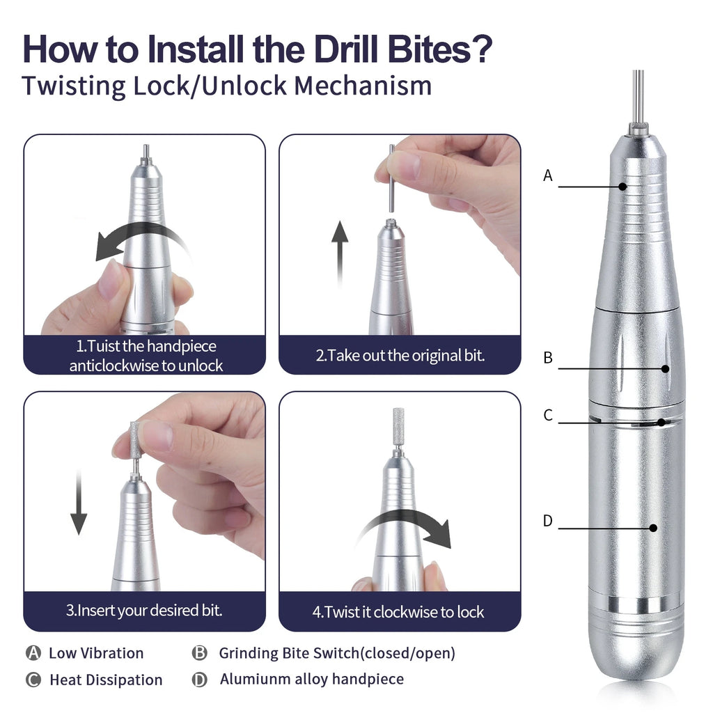 45000 RPM Rechargeable Nail Drill | Pro Electric File Kit Electric Nail Drill QXL