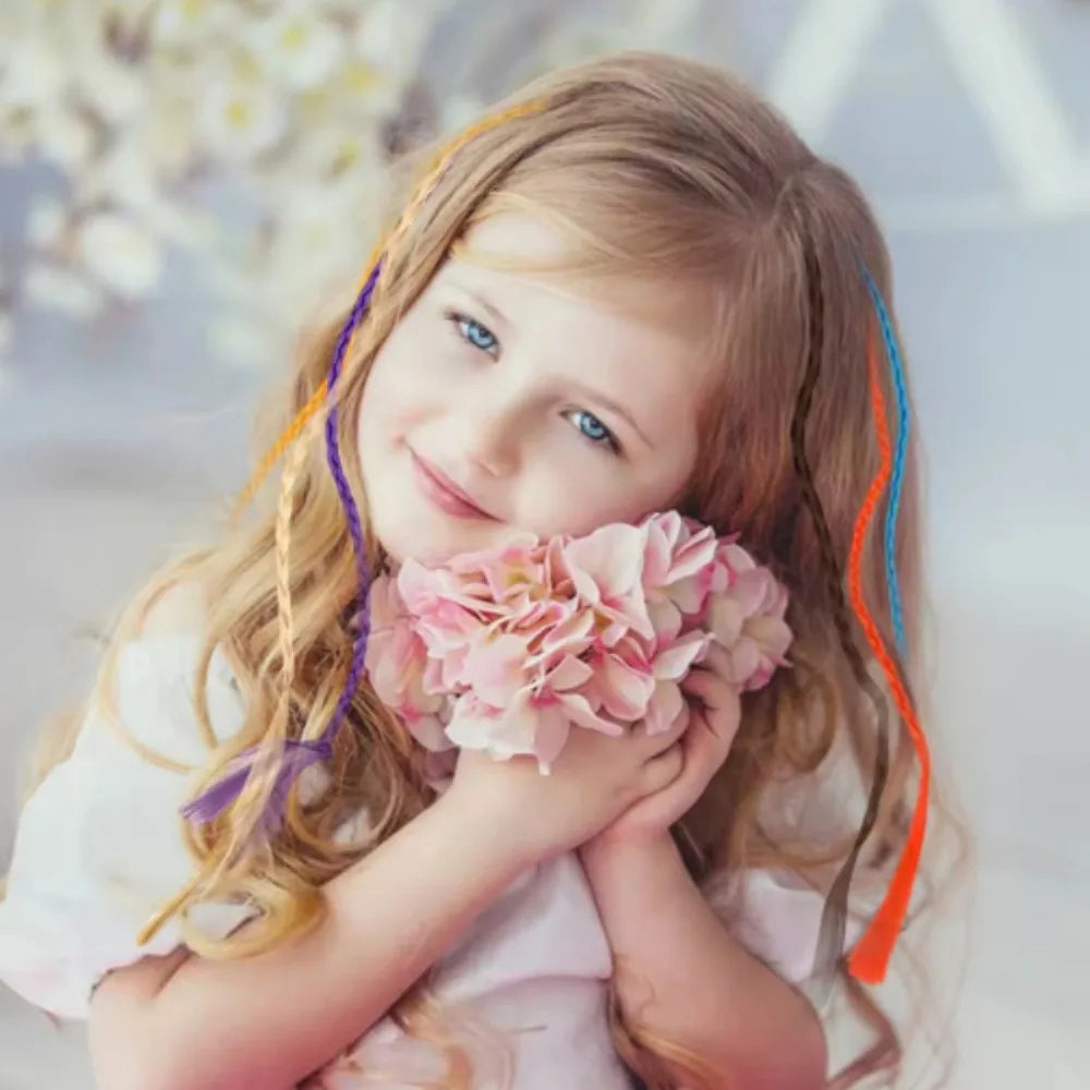 Girls Rainbow Clip-In Braided Hair Extensions – 6-Pack Clip-In Hair Braids QXL