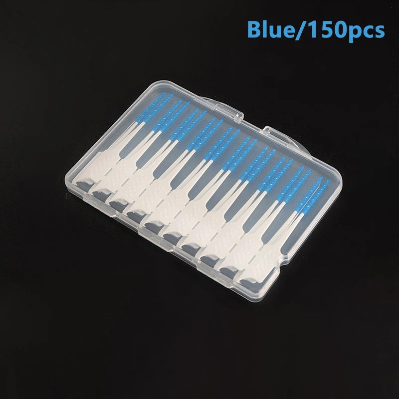 Silicone Interdental Brushes – Soft Toothpicks, 20–300 Pcs Interdental Brush QXL 150PcsBlue