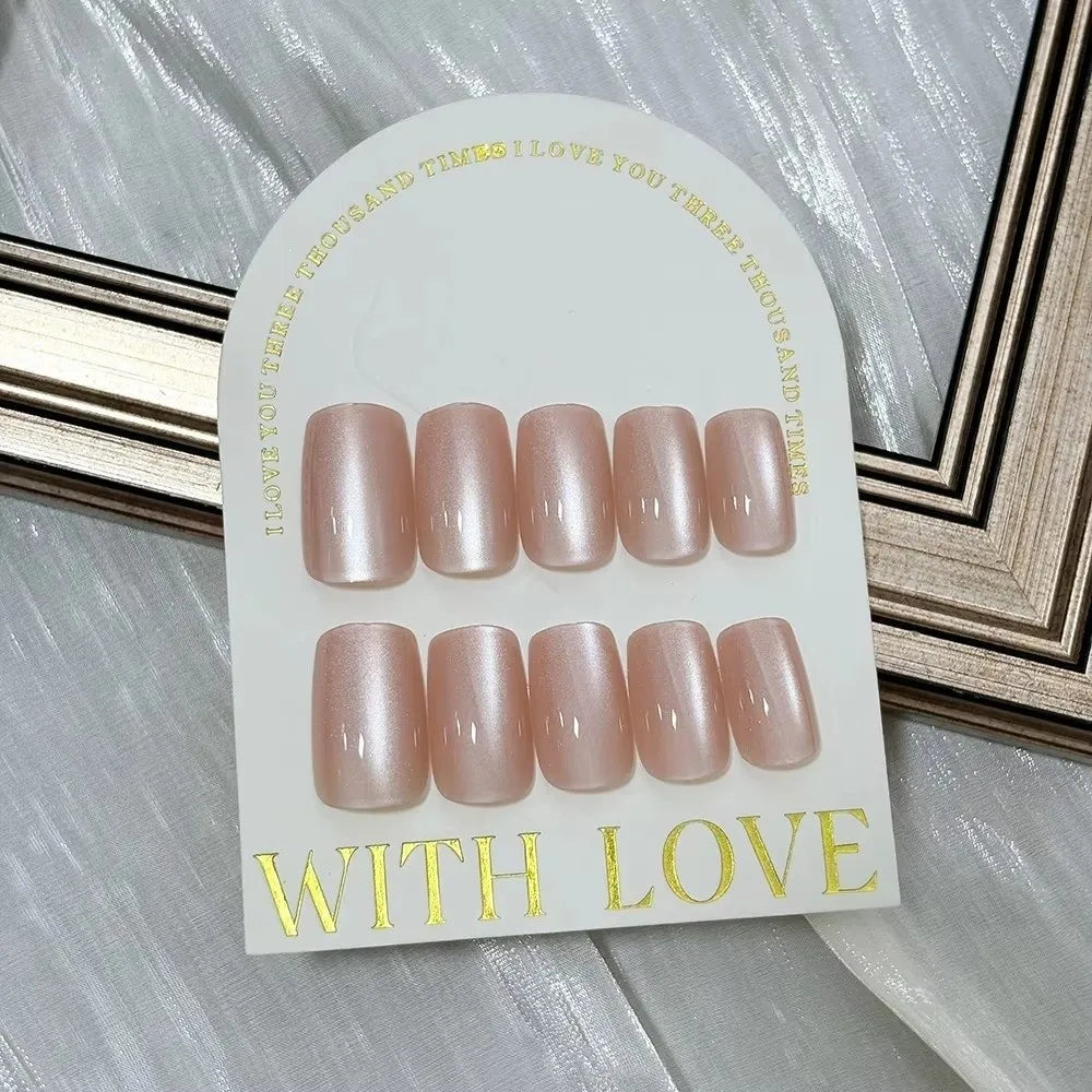 144-Pc Cat Eye Ballet Press-On Nails | Nude Glossy Medium Press-On Nail Tips QXL
