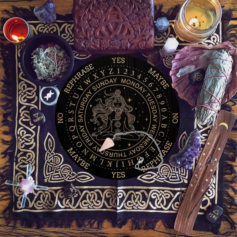 Wooden Pendulum Board Set & Rose Quartz Crystal Pendulum Divination Board Set QXL