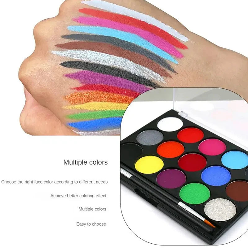 15-Color Body Face Paint Kit with Stencil & Brush | VERONNI Body & Face Paint Kit QXL