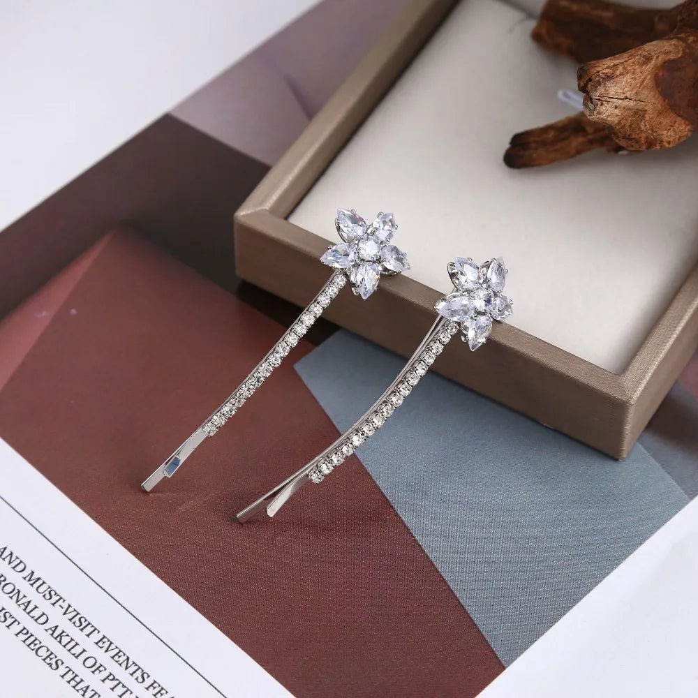 Floral Rhinestone Metal Hair Clips for Women – 2-Pack Rhinestone Hair Clips QXL