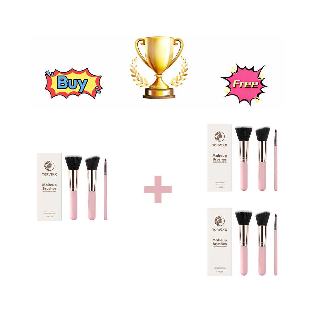 Torvikx 3-Pc Compact Makeup Brush Set | Soft Dense Bristles Makeup Brush Set QXL 3 Kit