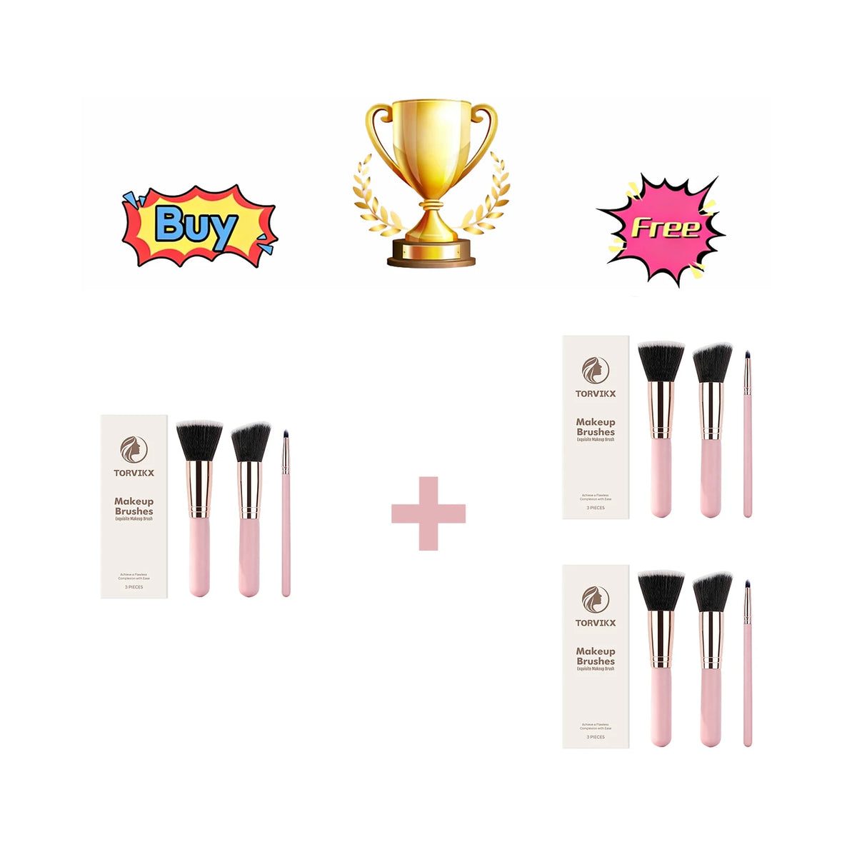 Torvikx 3-Pc Compact Makeup Brush Set | Soft Dense Bristles Makeup Brush Set QXL 3 Kit