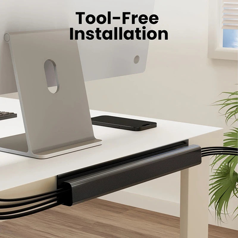 No-Drill Under-Desk Cable Management Tray | White PVC Cable Management Tray QXL