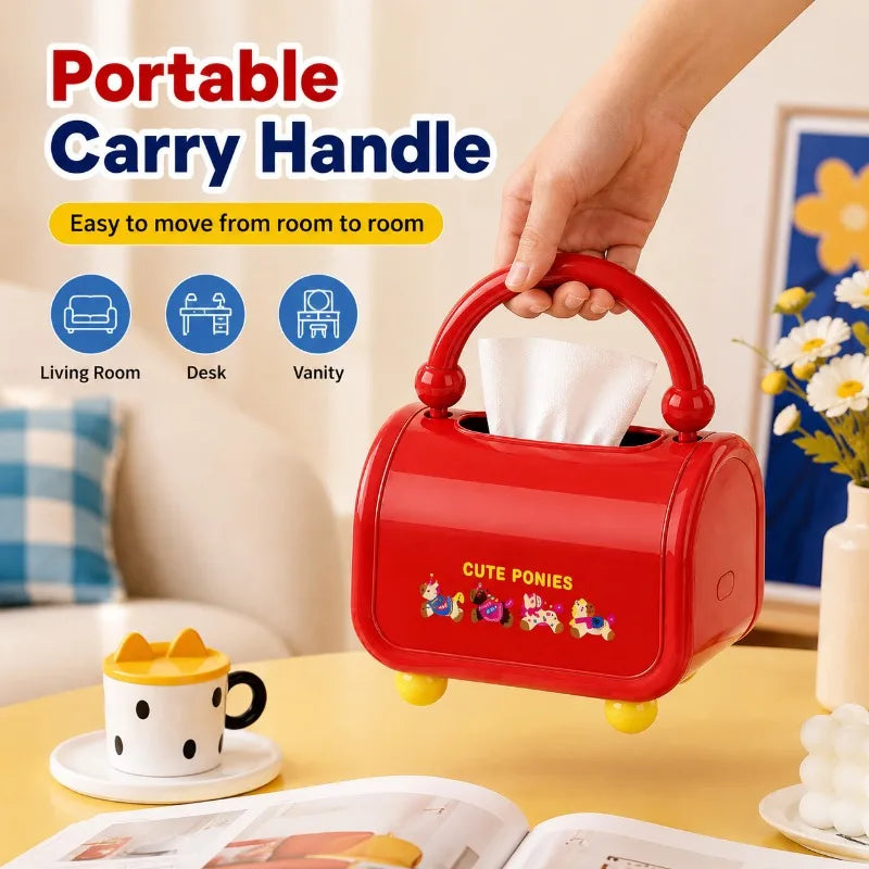 Cute Cartoon Tissue Box Holder with Handle & Storage Tray Tissue Box Holder QXL