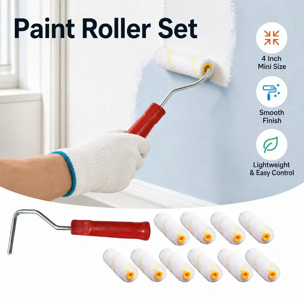 11-Piece Mini Paint Roller Kit | 10 Covers & Handle Paint Roller Kit QXL