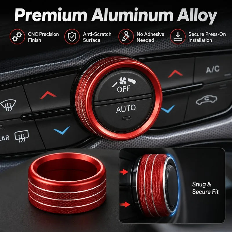 Aluminum A/C Audio Knob Trim Rings | Challenger Durango Cherokee Car Interior Trim QXL
