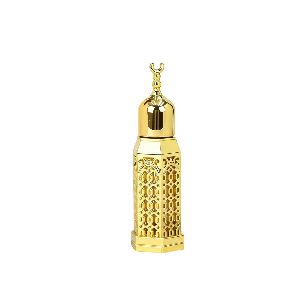3ml Octagonal Glass Perfume Vial | Golden Hollow Metal Cover & Dropper Perfume Vial QXL