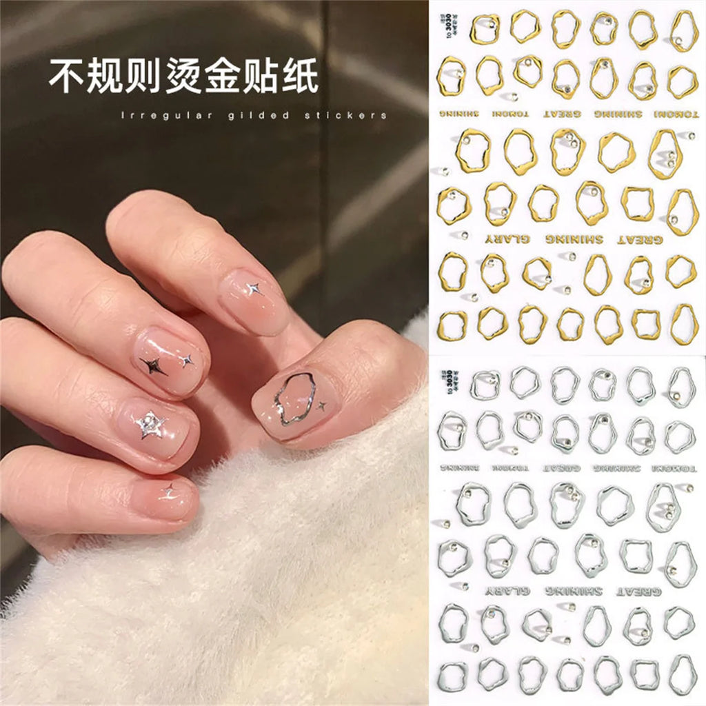 5D Rhinestone Nail Stickers | Gold Silver Crystal Decals Nail Art Stickers QXL
