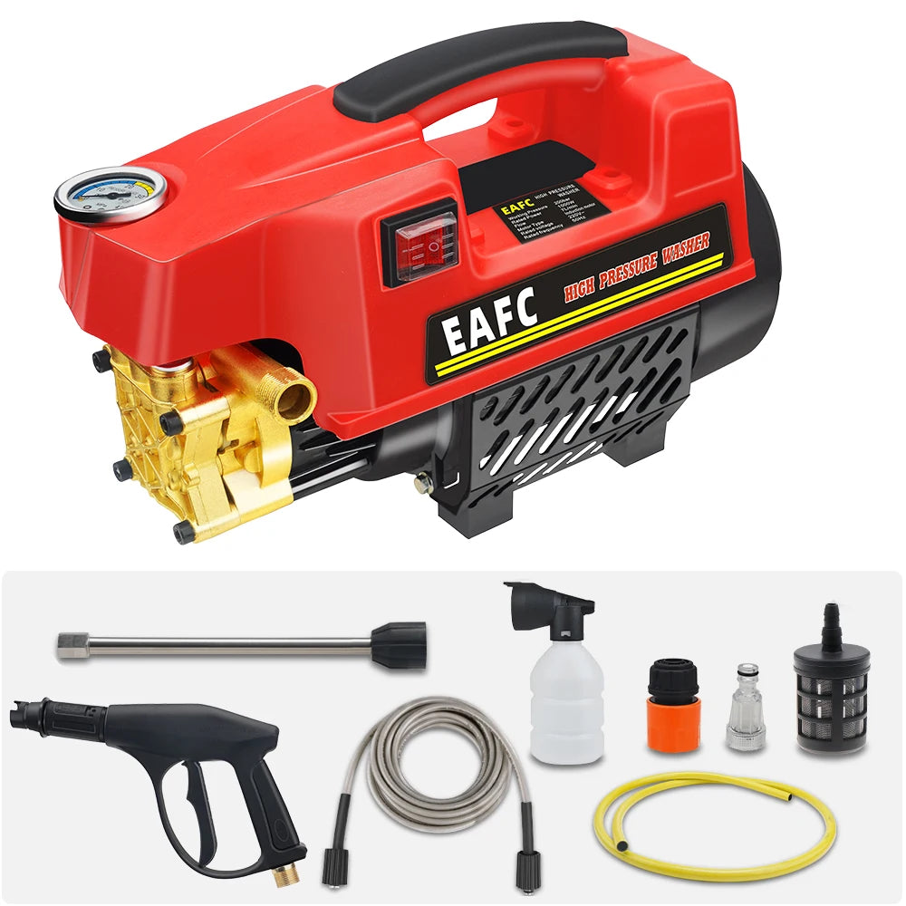 EAFC 200 Bar 1000W High-Pressure Car Wash Machine & Water Gun Pressure Washer QXL Red