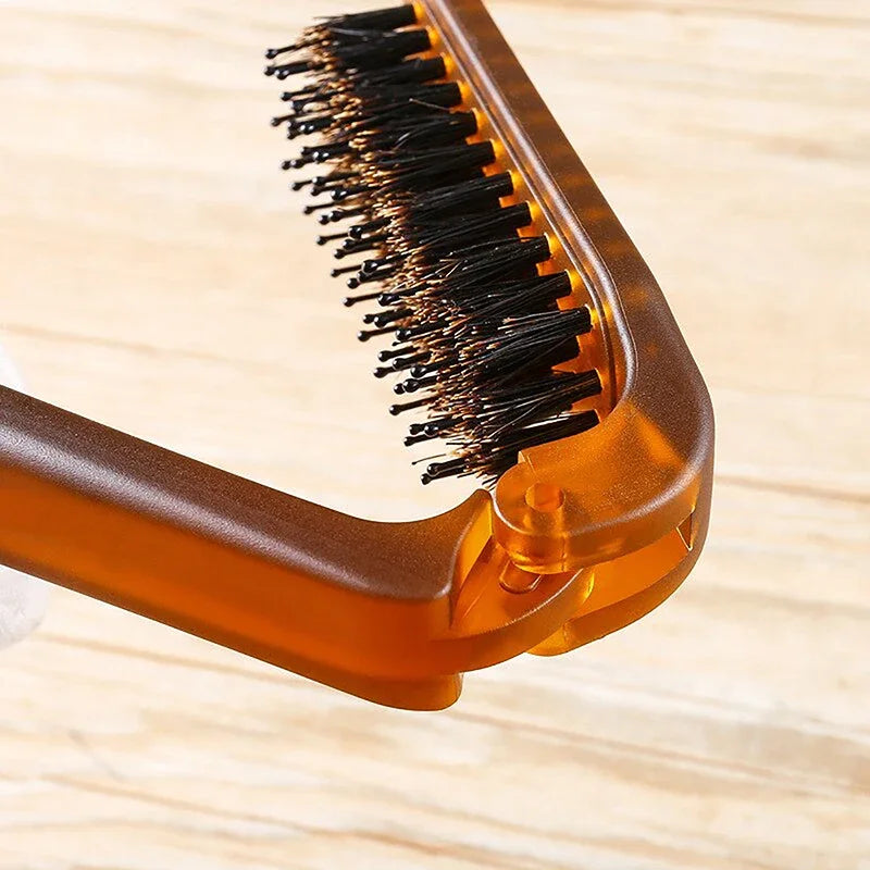 Boar Bristle Foldable Pocket Hair Brush | Amber Travel Comb Foldable Hair Brush QXL