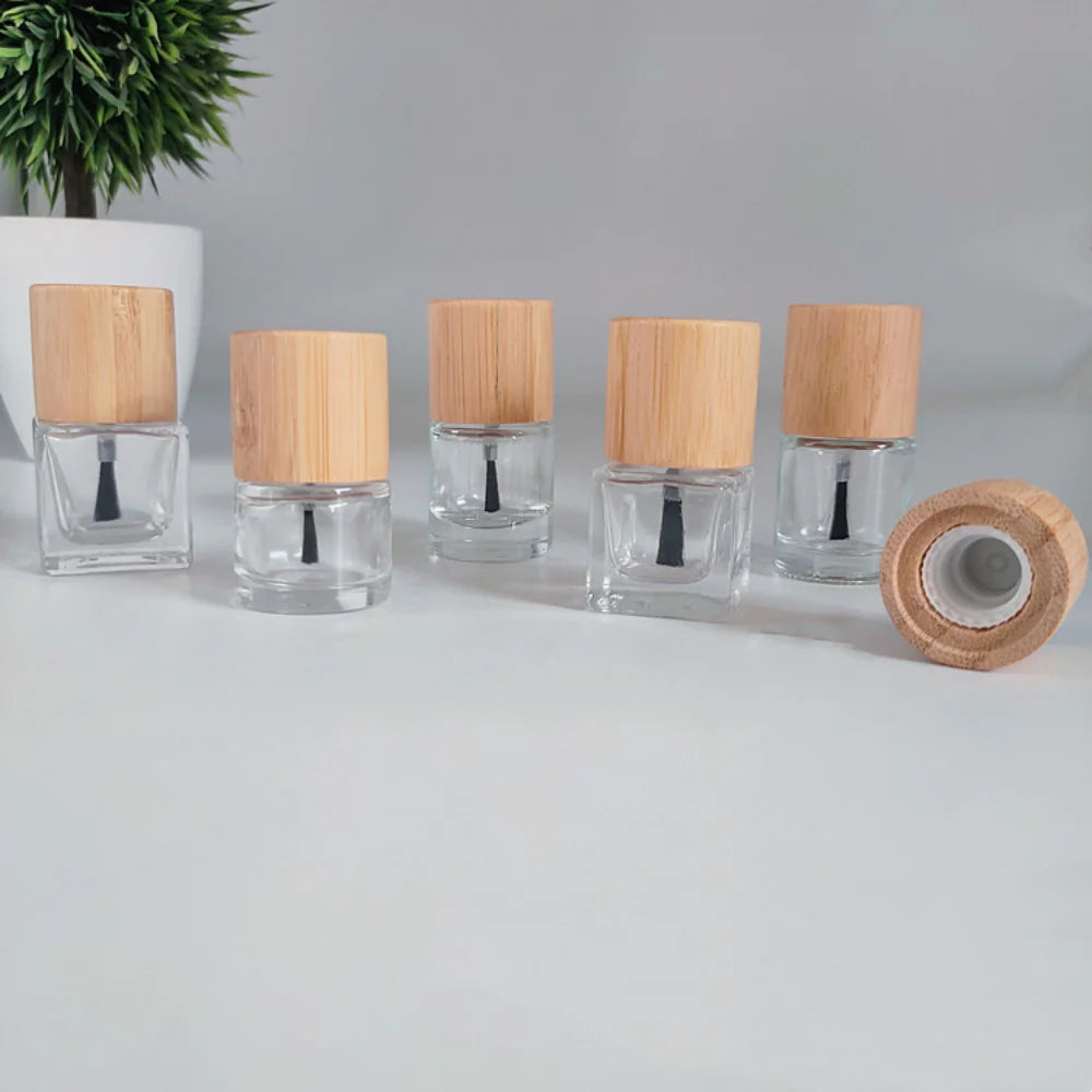 10-Pack Glass Nail Oil Bottles 5ml–10ml | Wood & Bamboo Caps Nail Oil Bottles QXL