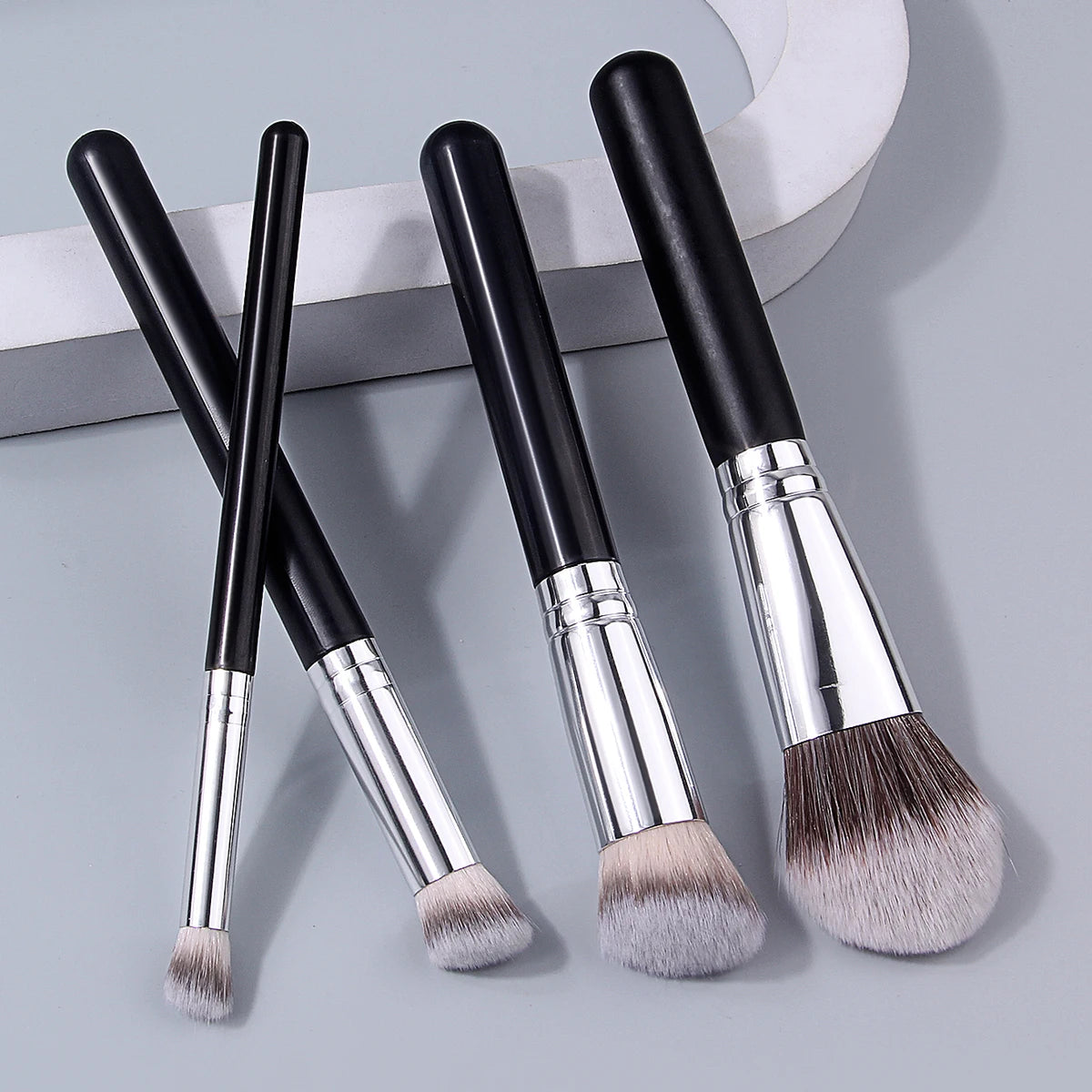 KOSSHOW 4-Pc Foundation & Concealer Makeup Brush Set – Black Makeup Brush Set QXL