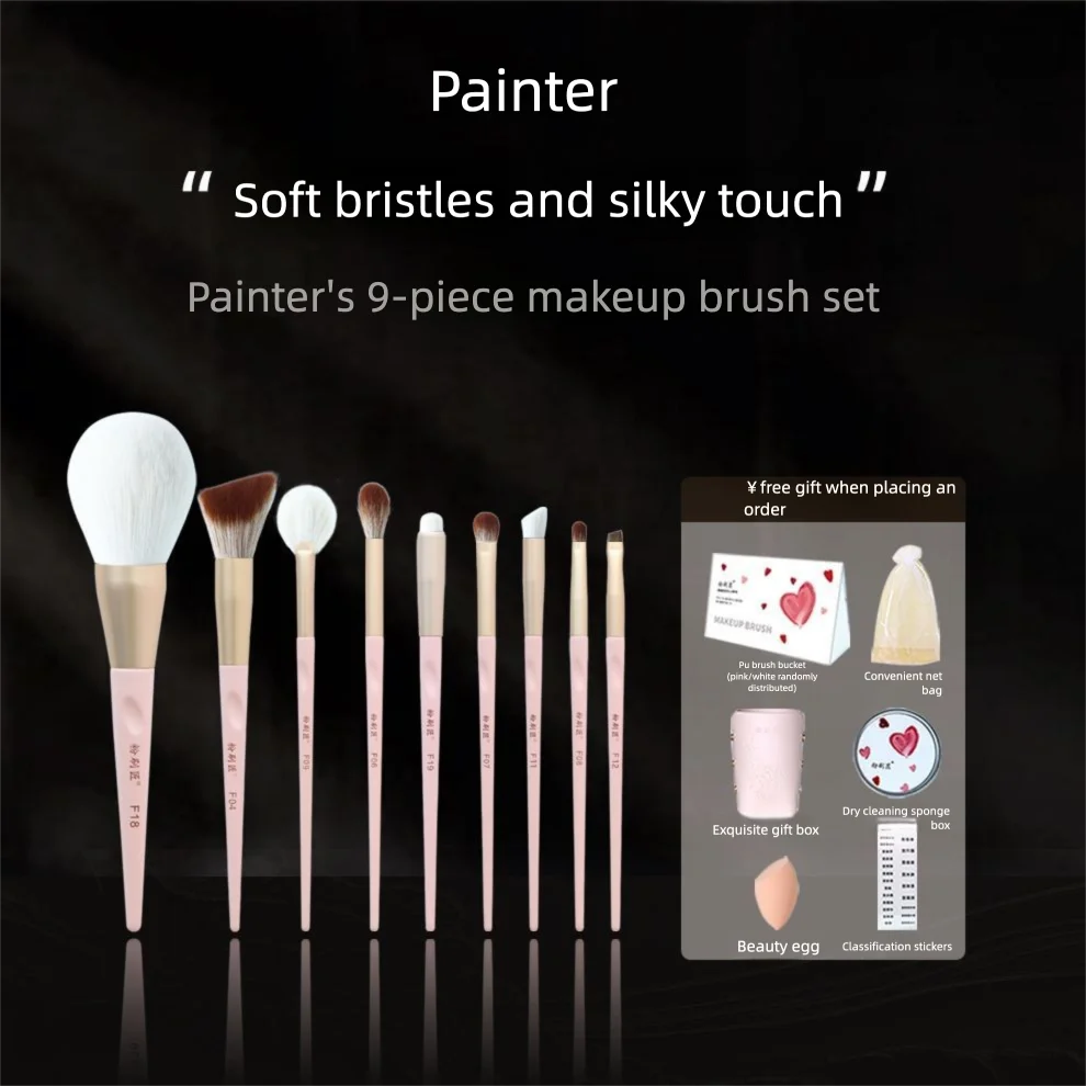 9-Piece Pink Makeup Brush Set | Soft Synthetic Bristles Makeup Brush Set QXL