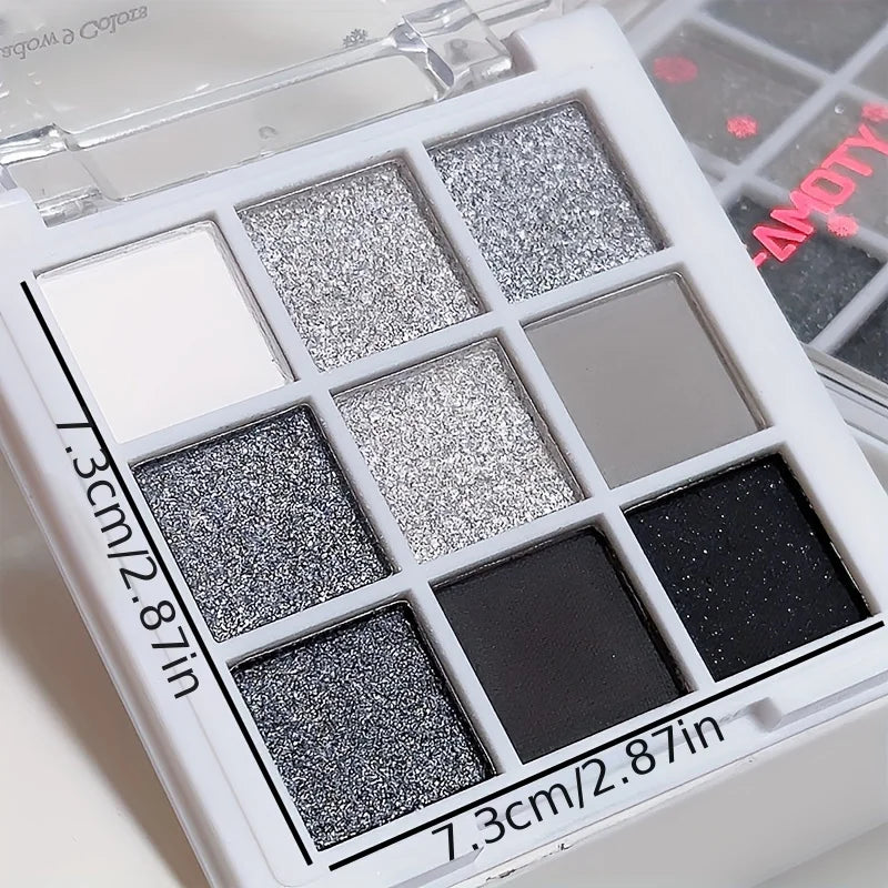 9-Color Smokey Eyeshadow Palette | Black Grey Silver Shimmer Eyeshadow Palette QXL
