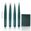 Professional Stainless Steel Tweezers Set | Eyebrow & Lash Tools Precision Tweezers Set QXL Green 4 pcs with bag