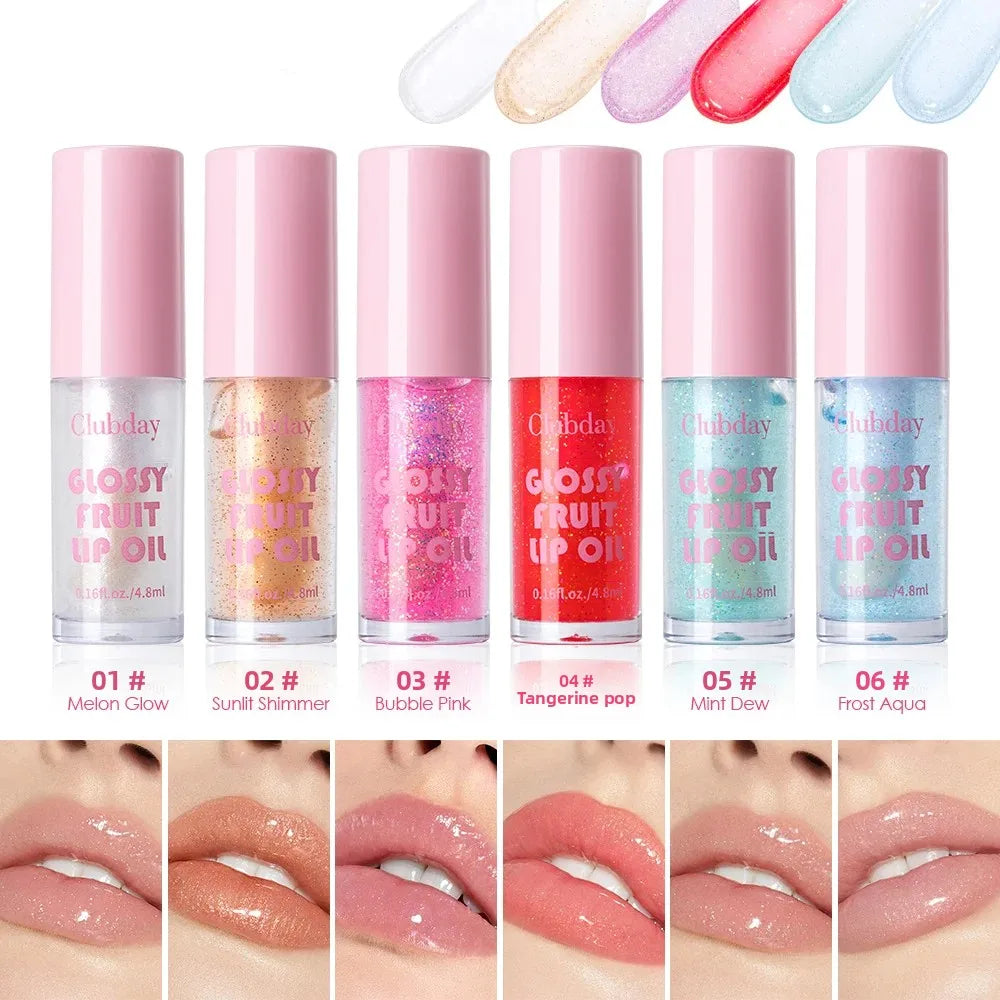 Clubday 6-Color Shimmer Lip Oil | Hydrating Fruit Gloss Shimmer Lip Oil QXL