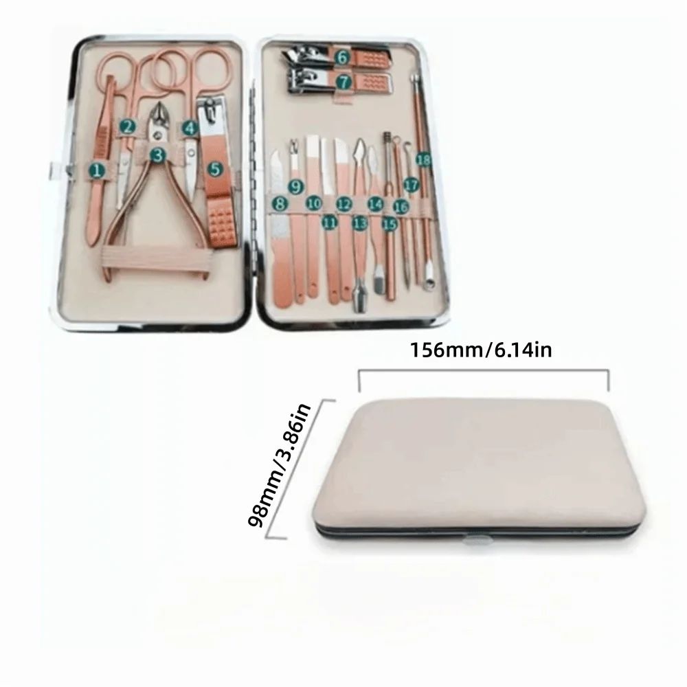18-Pc Rose Gold Stainless Steel Nail Clipper & Grooming Kit Nail Grooming Kit QXL