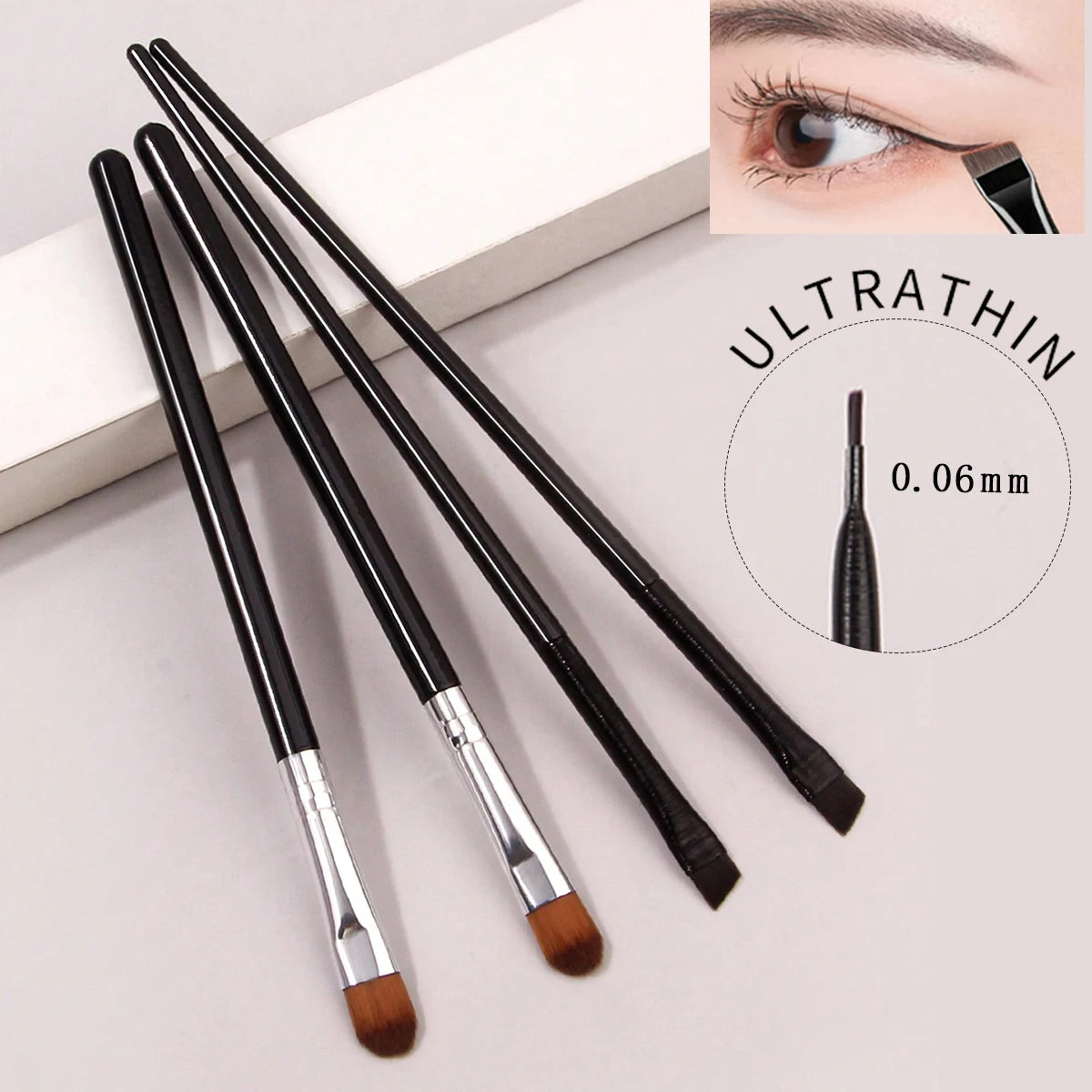 KOSSHOW 4-Pc Long Handle Eye Detail Brush Set | Nylon Bristles Eye Makeup Brush Set QXL