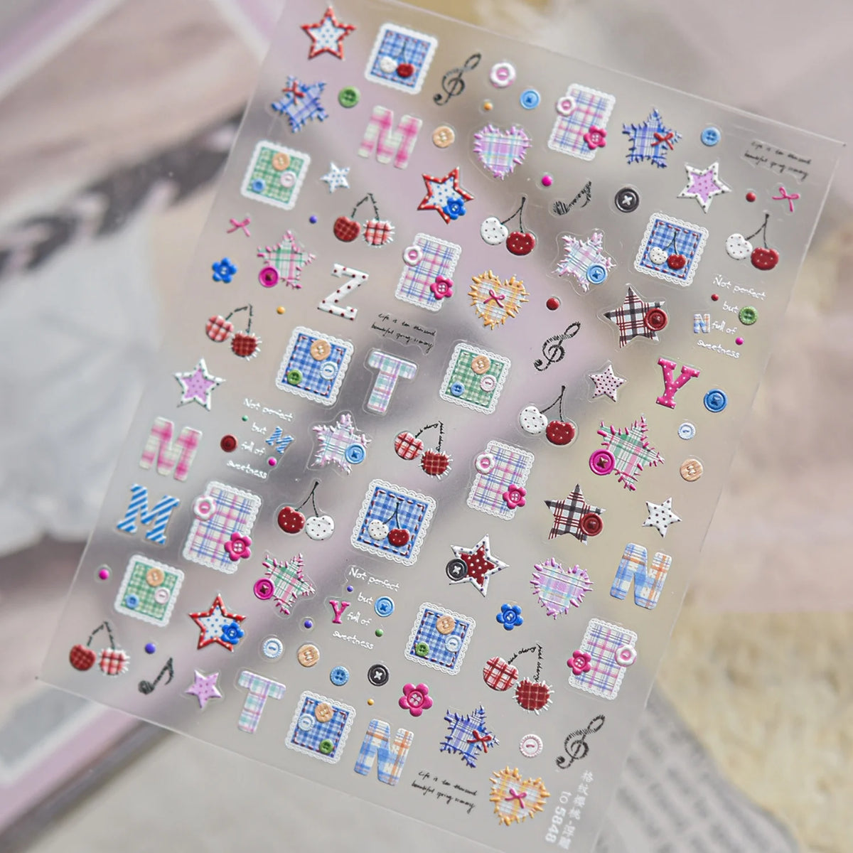 5D Nail Stickers – Plaid, Hearts, Cherries & Star Decals Nail Art Stickers QXL