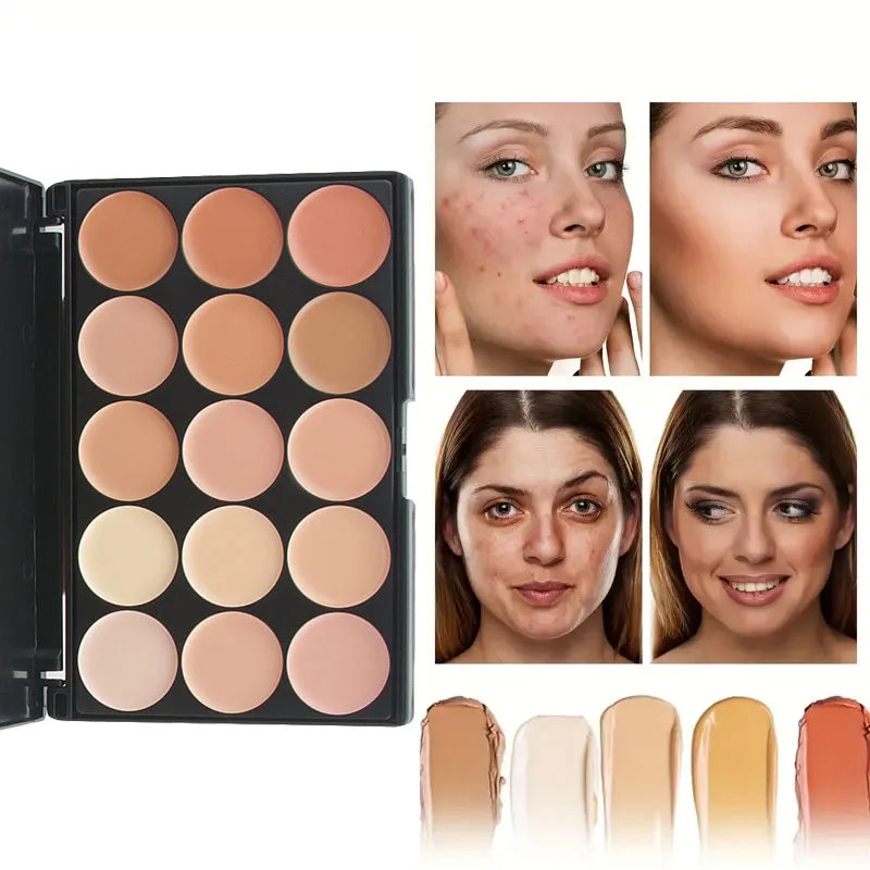 15-Color Concealer Palette & Brush | Full Coverage Makeup Concealer Palette QXL