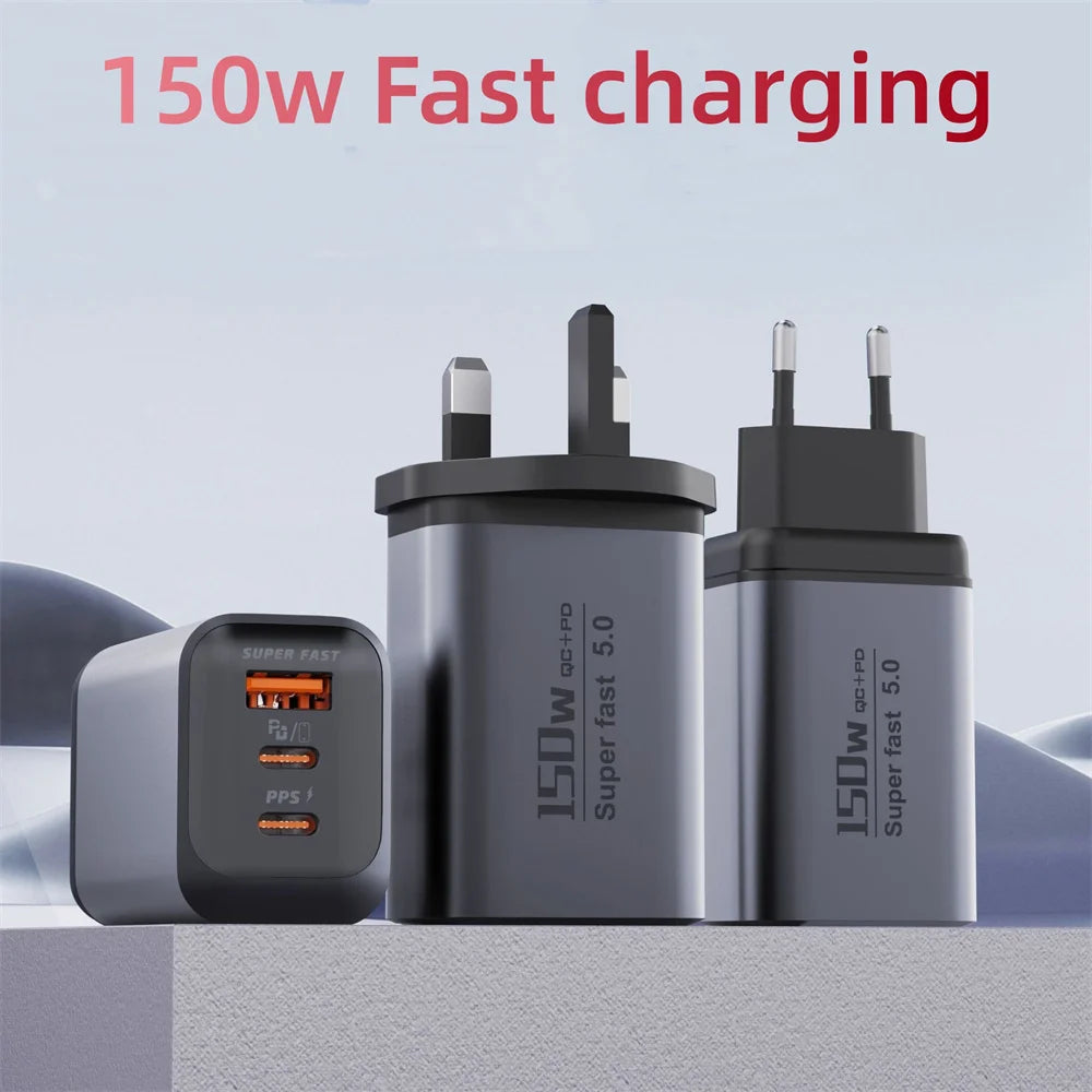 150W USB-C Multi-Port Fast Charger PD QC 3.0 | EU US UK Plug USB-C Wall Charger QXL