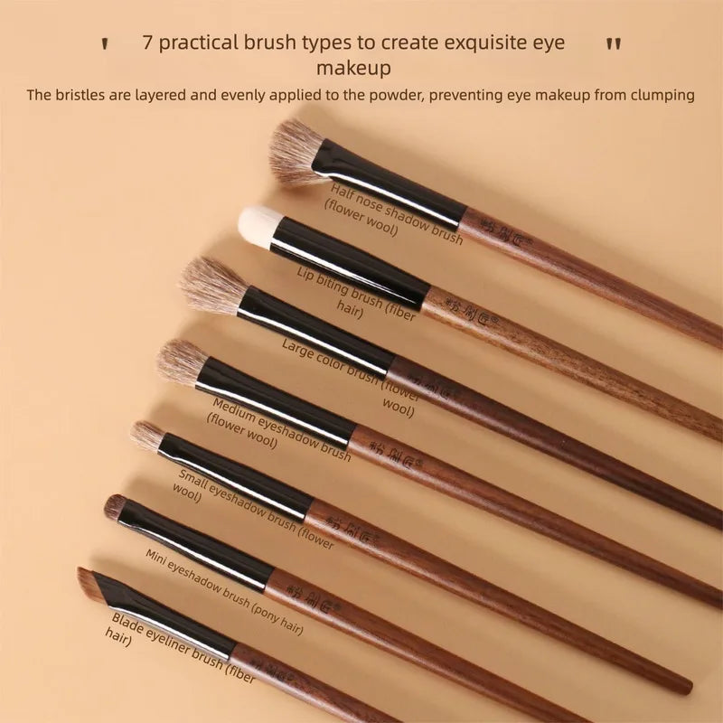 7-Piece Wool Makeup Brush Set with Floral Design & Brush Bag Makeup Brush Set QXL