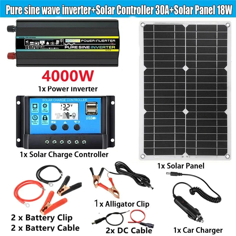 4000W Pure Sine Wave Solar Inverter Kit with 30A Controller Solar Power Inverter Kit QXL 4000W 12V 220V 60hz