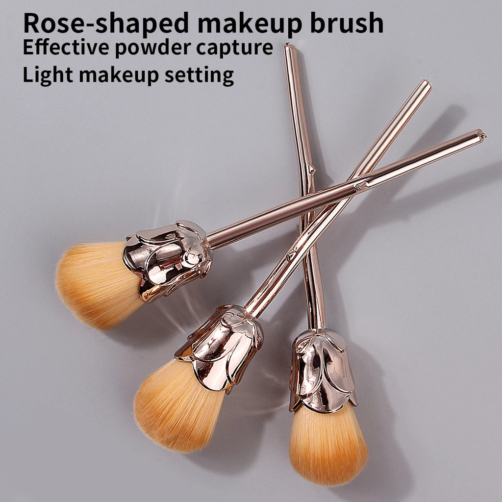 KOSSHOW 3-Piece Powder & Blush Brush Set | Gold Handles Makeup Brush Set QXL