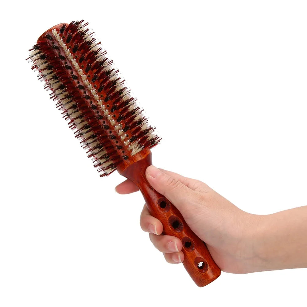 Large Round Hair Brush – Wood & Nylon for Curly All Hair Types Round Hair Brush QXL