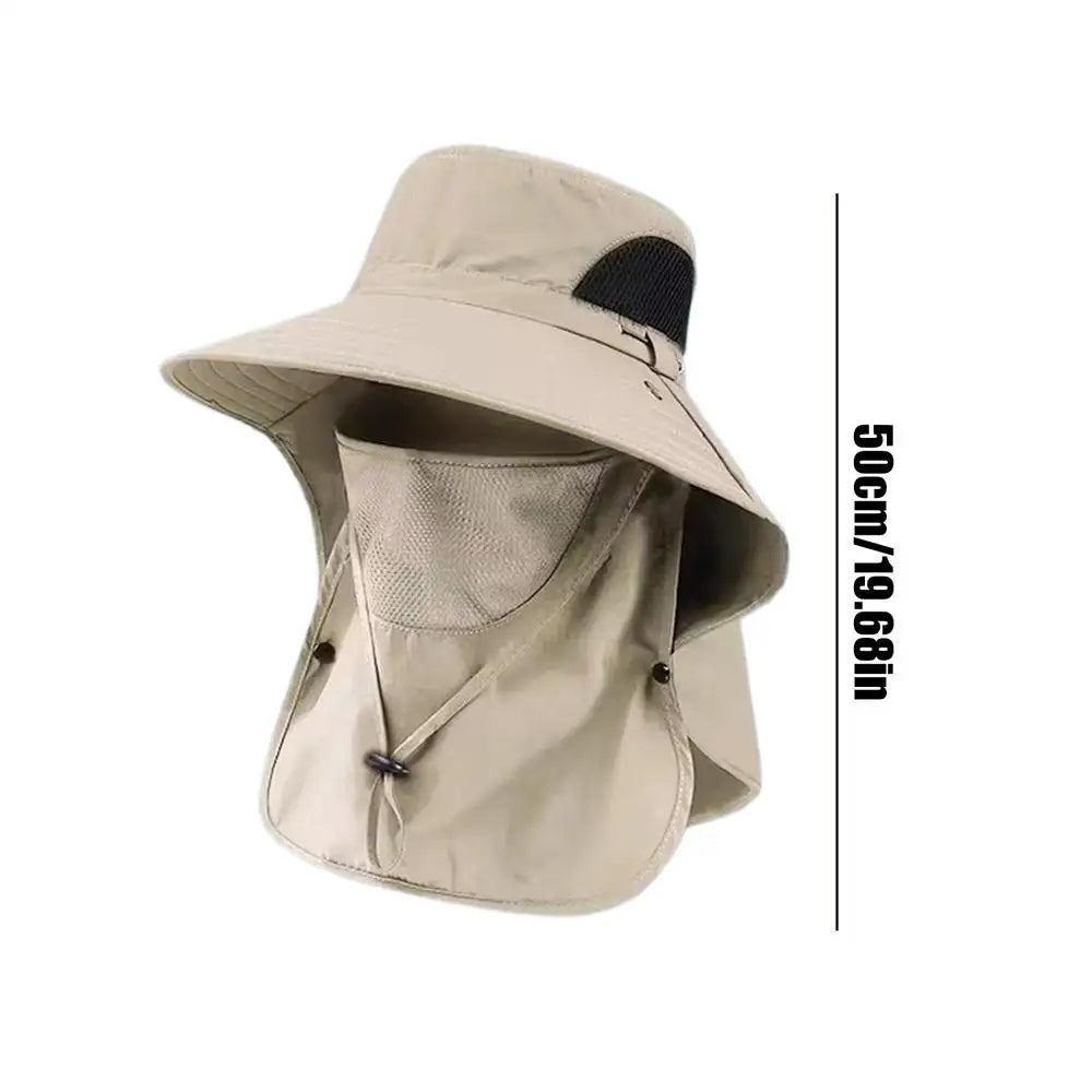 Wide Brim Fishing Sun Hat with Detachable Face Cover Wide Brim Sun Hat QXL Khaki