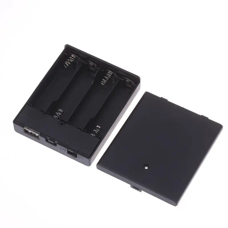 4AA Battery Holder Box with USB Output for LED Strip Lights Battery Holder Case QXL Black