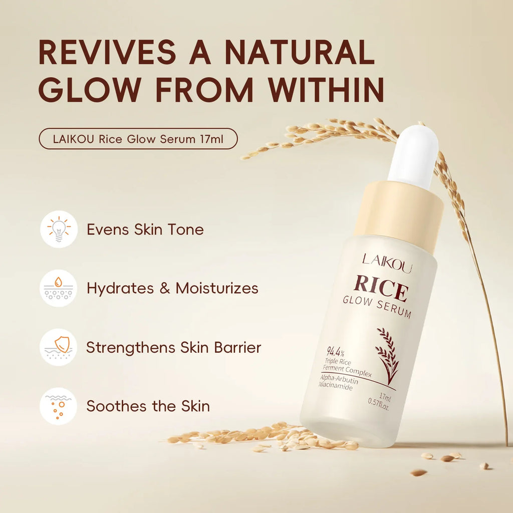 LAIKOU Rice Glow Facial Serum 17ml – Hydrate & Brighten Skin Face Serum QXL