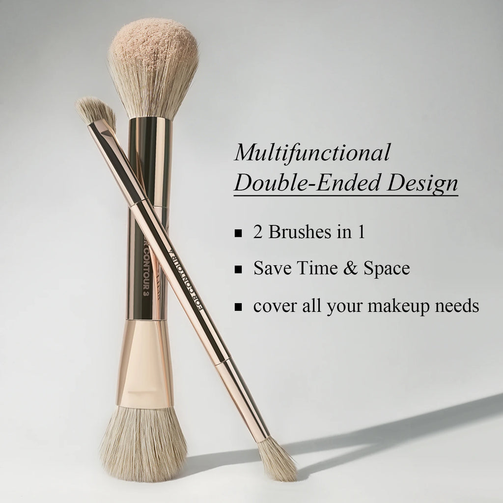 BEILI Double-Sided Makeup Brush Set – Cyan | Foundation & Eye Makeup Brush Set QXL