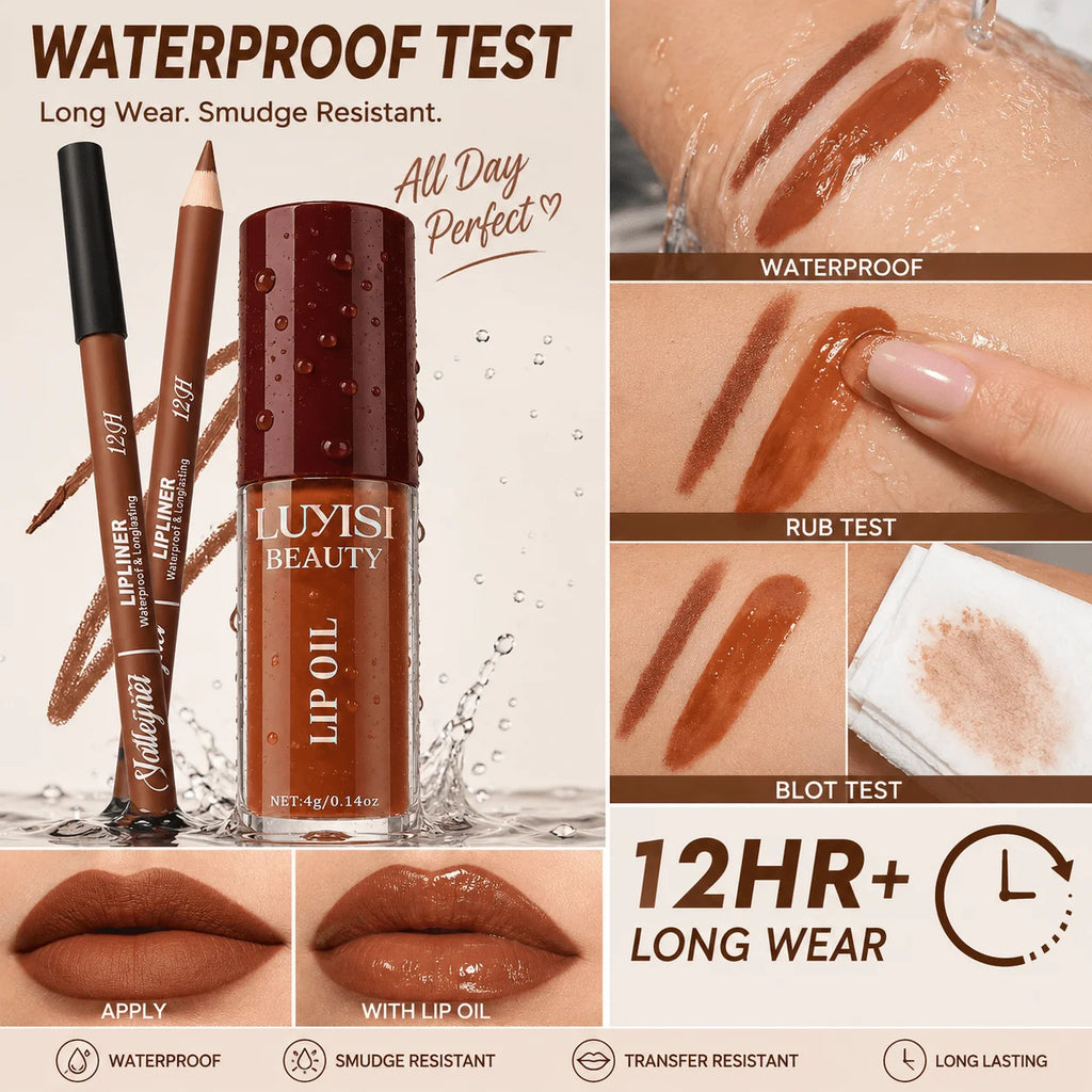 Velvet Matte Lip Liner & Glossy Hydrating Lip Oil Set – 2 Pcs Lip Makeup Set QXL