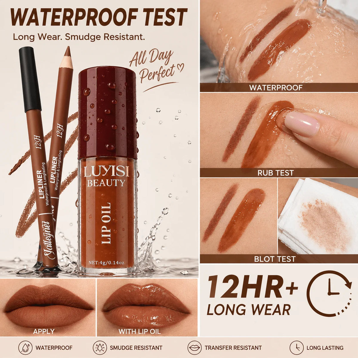 Velvet Matte Lip Liner & Glossy Hydrating Lip Oil Set – 2 Pcs Lip Makeup Set QXL