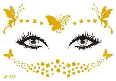Golden Face Temporary Tattoo Sticker | Festival Eye Decal Temporary Face Tattoo QXL VS-015