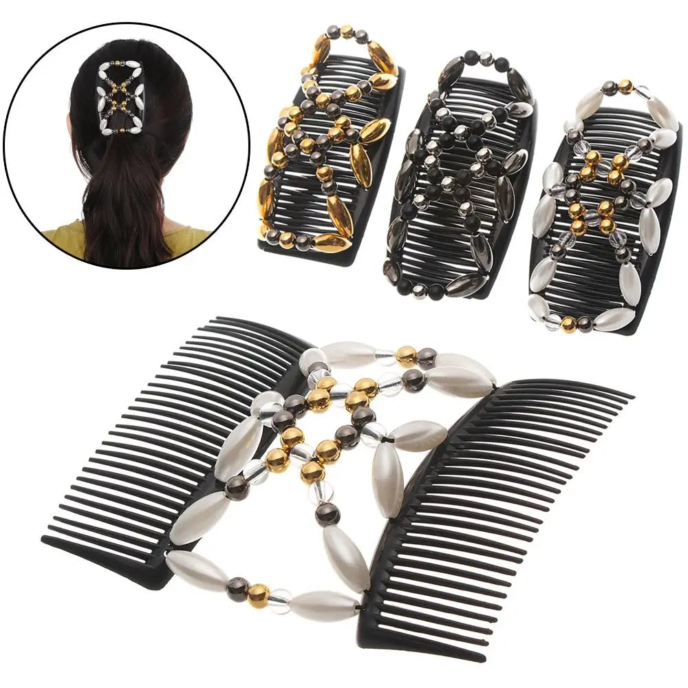 Beaded Double Comb Bun Maker | Elastic Magic Hair Clip Hair Bun Clip QXL
