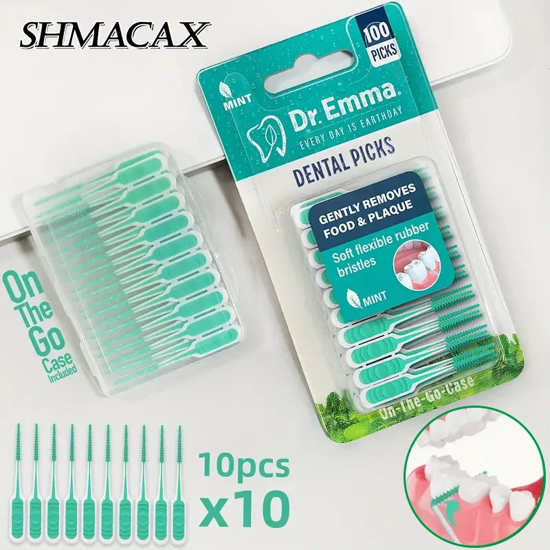 100-Pack Silicone Interdental Brushes | Between-Teeth Cleaner Interdental Brush QXL