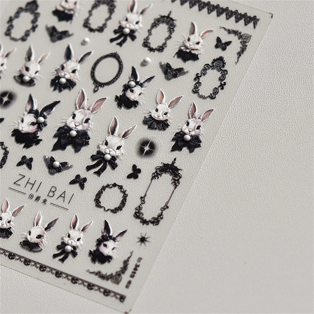 5D Gothic Rabbit Nail Art Stickers | Christmas Snow Decals Nail Art Stickers QXL