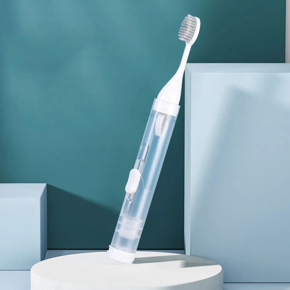 3-in-1 Foldable Travel Toothbrush Set with Toothpaste Dispenser Travel Toothbrush Set QXL White-Set